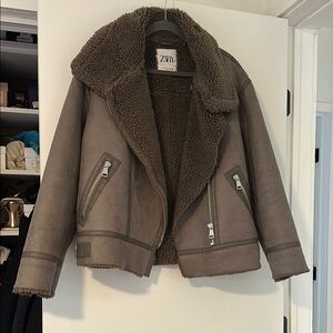 Zara Grey-Brown Shearling Jacket